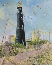 Dungeness lighthouse with running figure